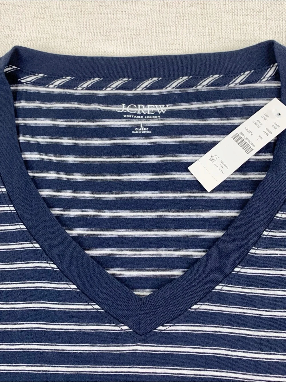 J Crew New vintage jersey relaxed V-neck T-shirt in stripe short sleeve navy